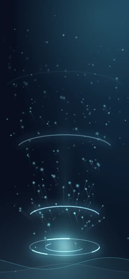 Bewegter Video-Hintergrund Energiekern aus dem Design Nachtlicht: leuchtende Ringe und Lichtfunken steigen ruhig auf.